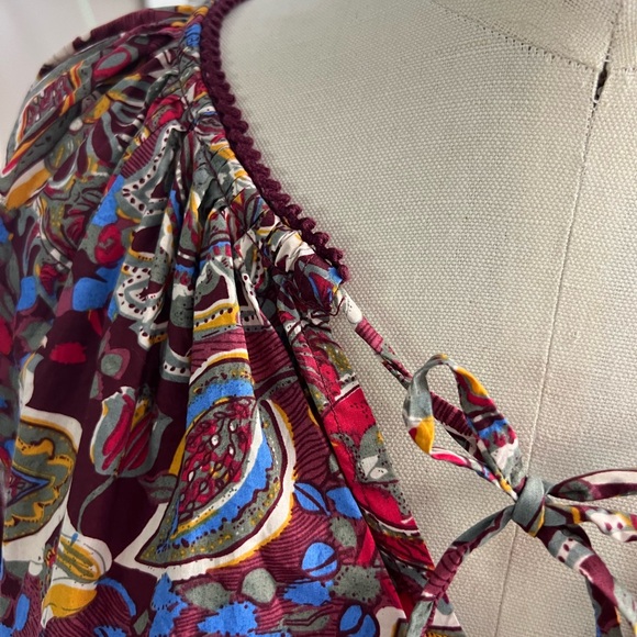 Sundance cotton blouse in fall color pallet w/crochet trim - Picture 3 of 7